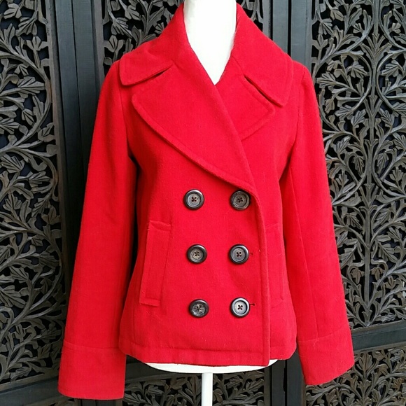 Merona Jackets & Blazers - Red Wool Pea Coat with Black Buttons